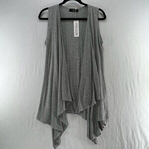 Made by Johnny Draped Open Cardigan Women M Sleeveless Asymmetrical Heather Gray